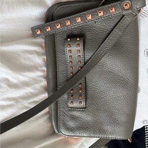 DKNY Gray Leather Wristlet with Gold Studs